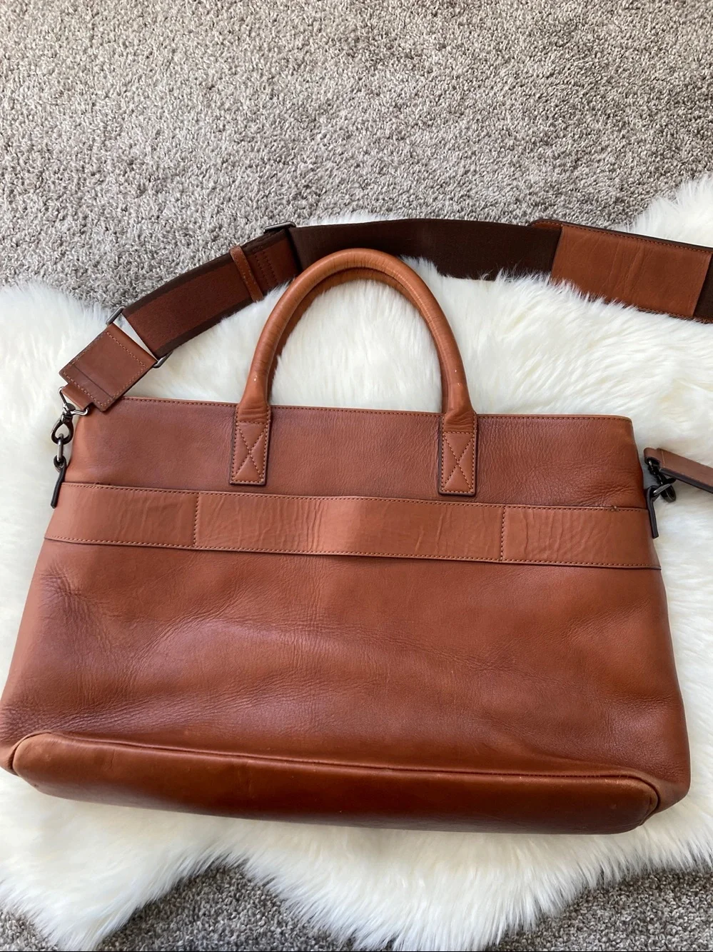 Mark & Graham Men's Leather Briefcase in Cognac Brown